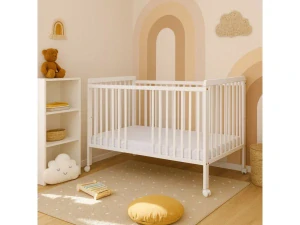 Dětská postýlka Scarlett DOMINIK s vyndavacími příčkami borovice - bílá 120 x 60 cm