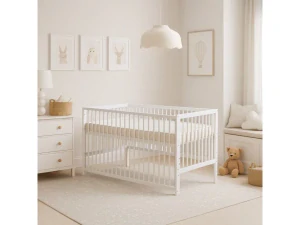 Dětská postýlka se stahovací bočnicí Scarlett DOMINIK borovice bílá 140 x 70 cm