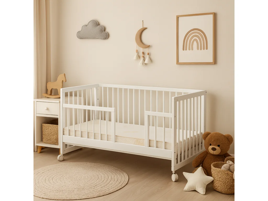 Dětská postýlka Scarlett Kombi s vyndavacími příčkami buk - bílá 120 x 60 cm