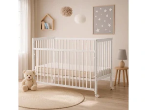 Dětská postýlka - Scarlett FIRA bílá (buk), stahovací bočnice - 120 x 60 cm