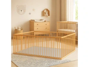 Dětská dřevěná ohrádka Scarlett s luxusní omyvatelnou žíněnkou UR-šedá, buk 200 x 140 x 70cm