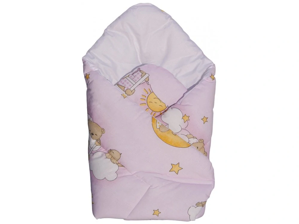 Proutěný košík pro miminko s nebesy Scarlett Mráček růžová, podvozek srdíčko