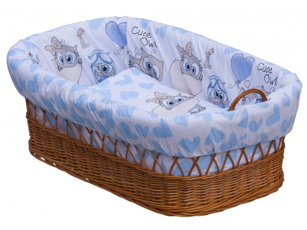 Proutěný košík pro miminko s boudičkou Scarlett Kulíšek - modrá, podvozek srdíčko