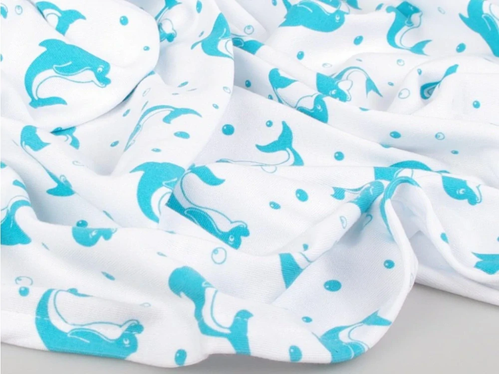 Letní deka 70x100cm z biobavlny delfínci aqua Kaarsgaren