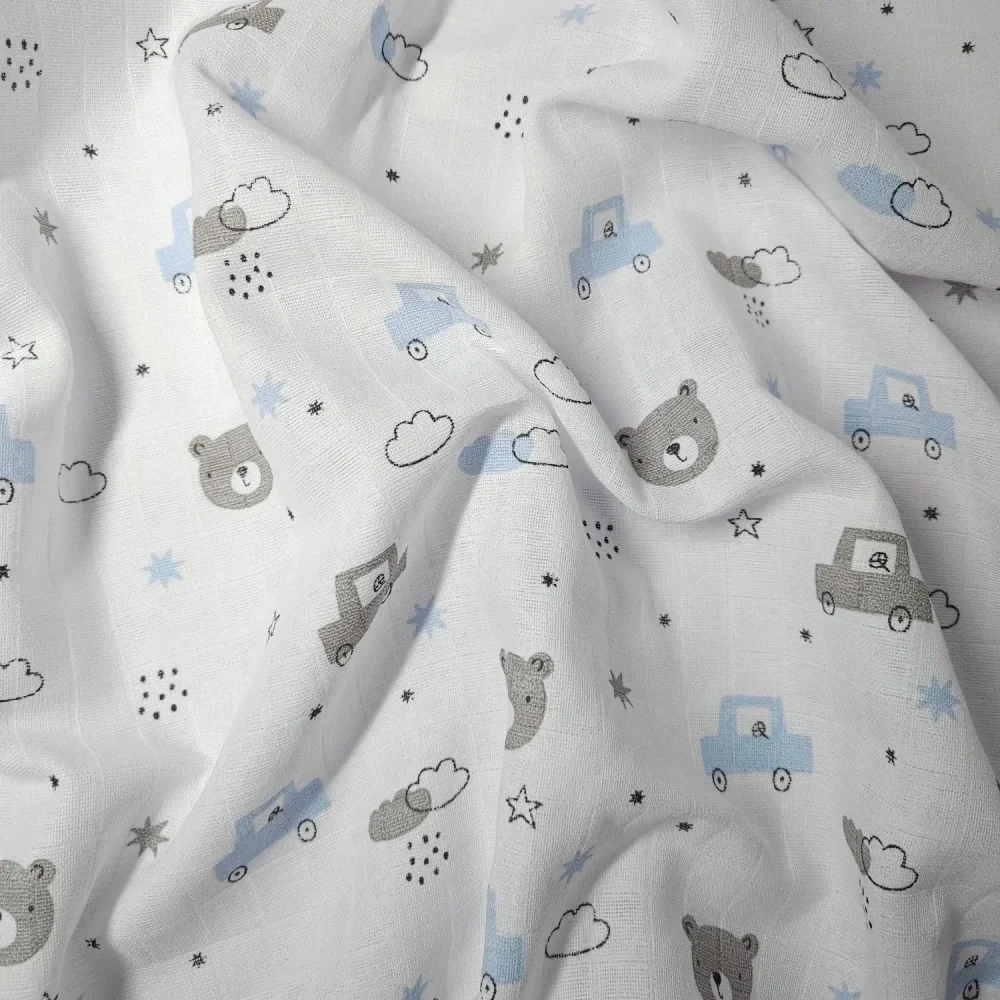 Kvalitní bavlněná plena s potiskem Tetra Premium, 90x100 cm méďa a auto PREM