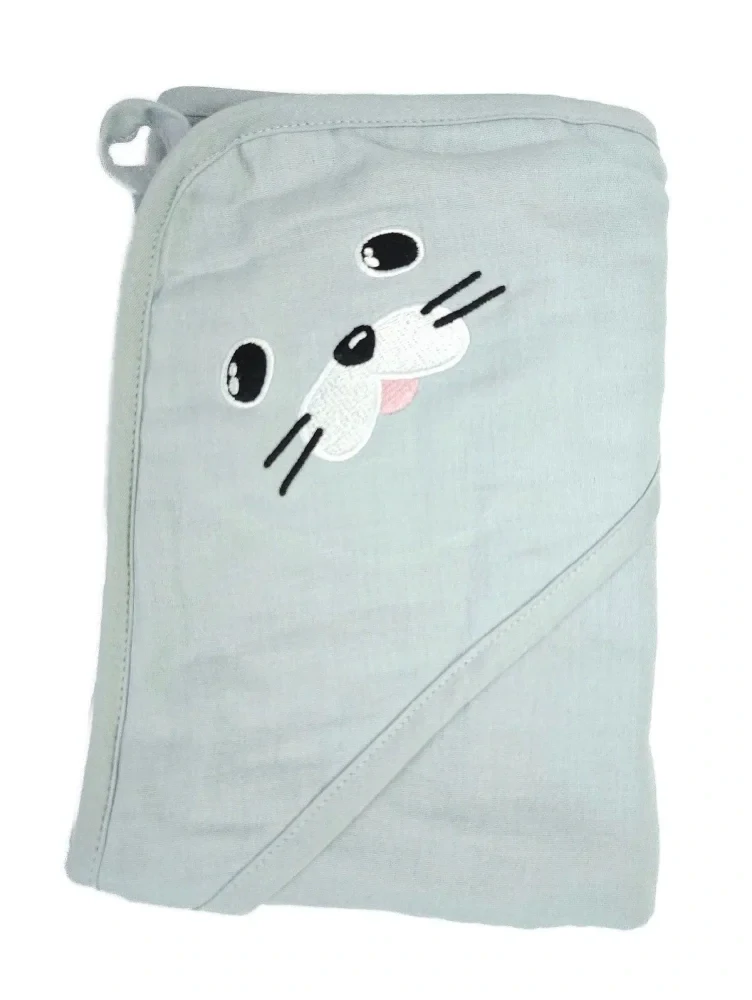 Dětská mušelínová osuška s kapucí modrá, 80x80 cm PREM