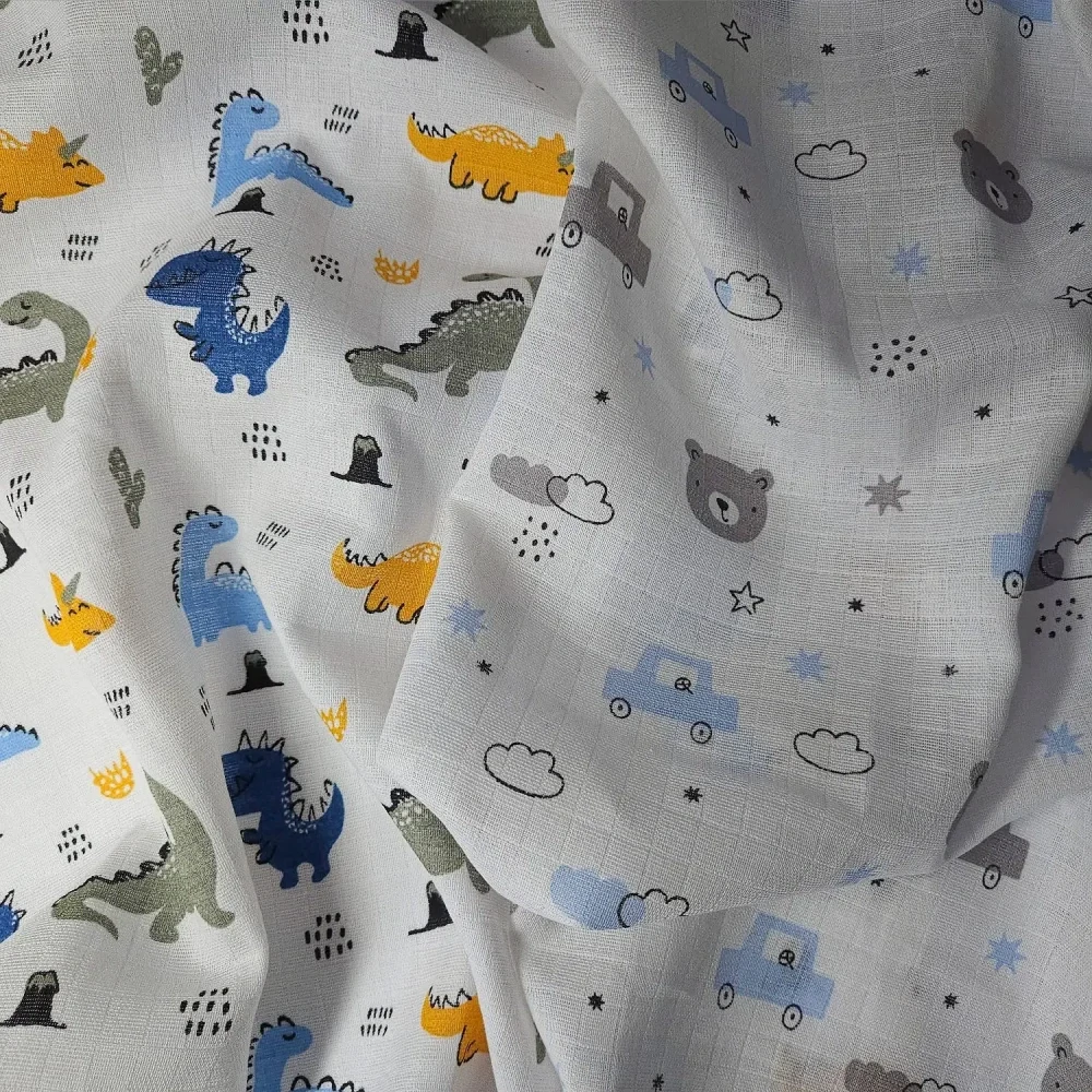 Kvalitní bavlněná plenka s potiskem - Tetra Premium, 70x70 cm - 2 ks v balení - méďa + dinosaurus PREM