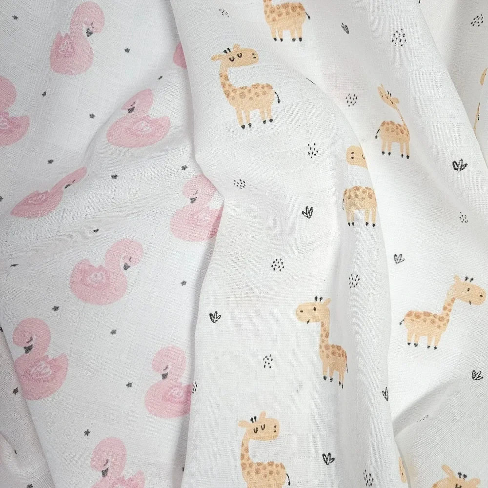 Kvalitní bavlněná plenka s potiskem - Tetra Premium, 70x70 cm - 2 ks v balení - žirafka + labuť PREM