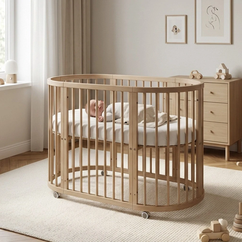 Dětská rostoucí postýlka 3v1 oválná + matrace New Baby ořech