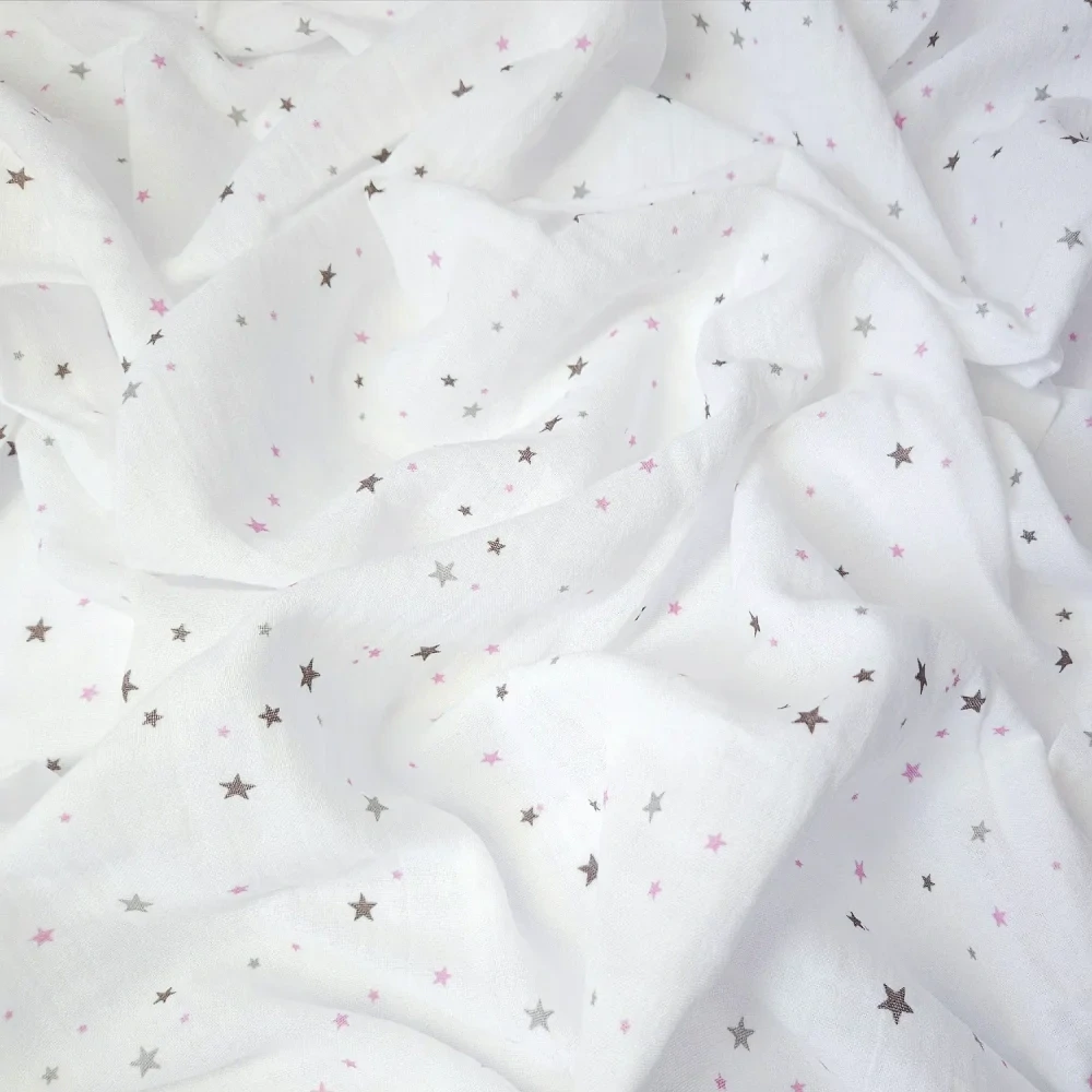 Mušelínové povlečení do dětské postýlky hvězdičky šedá a fialová, 90x130 cm + 45x60 cm PREM