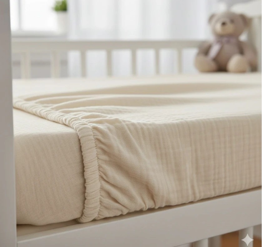 Dětské mušelínové prostěradlo, cream, 60x120+13 cm Prem