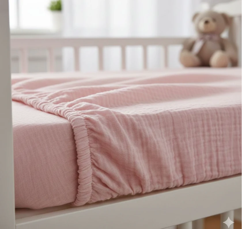 Dětské mušelínové prostěradlo, růžová 60x120+13 cm Prem