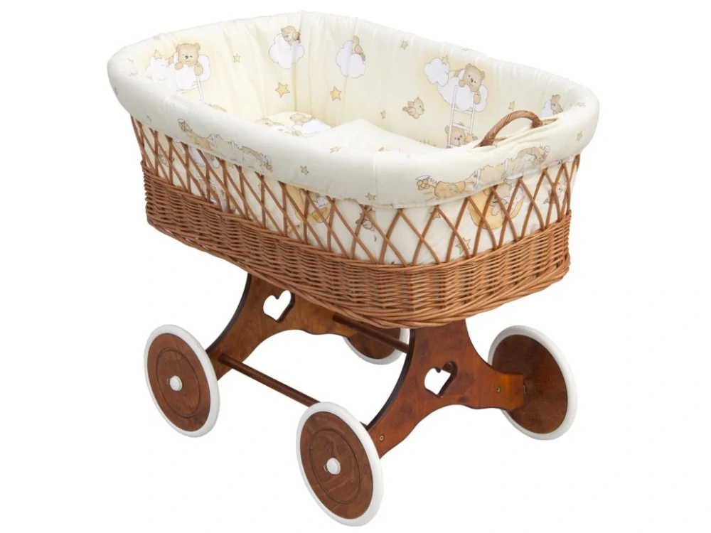 Proutěný košík pro miminko s nebesy Scarlett Mráček - béžová, podvozek srdíčko