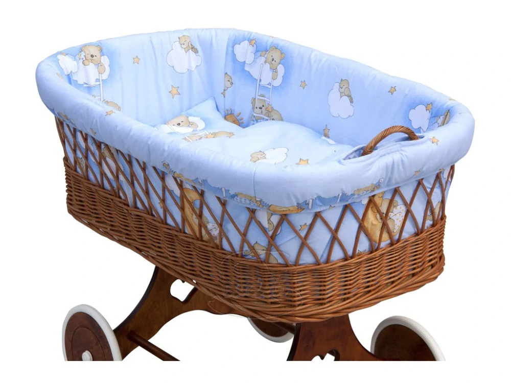 Proutěný košík pro miminko s nebesy Scarlett Mráček modrá, podvozek srdíčko
