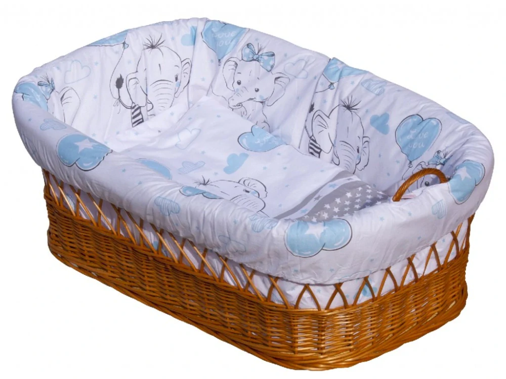 Proutěný košík pro miminko s boudičkou Scarlett Gusto - modrá podvozek srdíčko