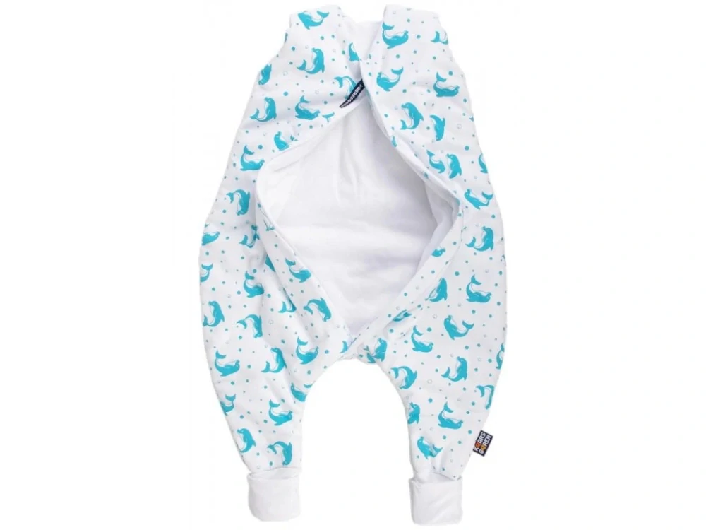 Letní bio spací pytel s nožičkami 100 cm delfínci aqua Kaarsgaren