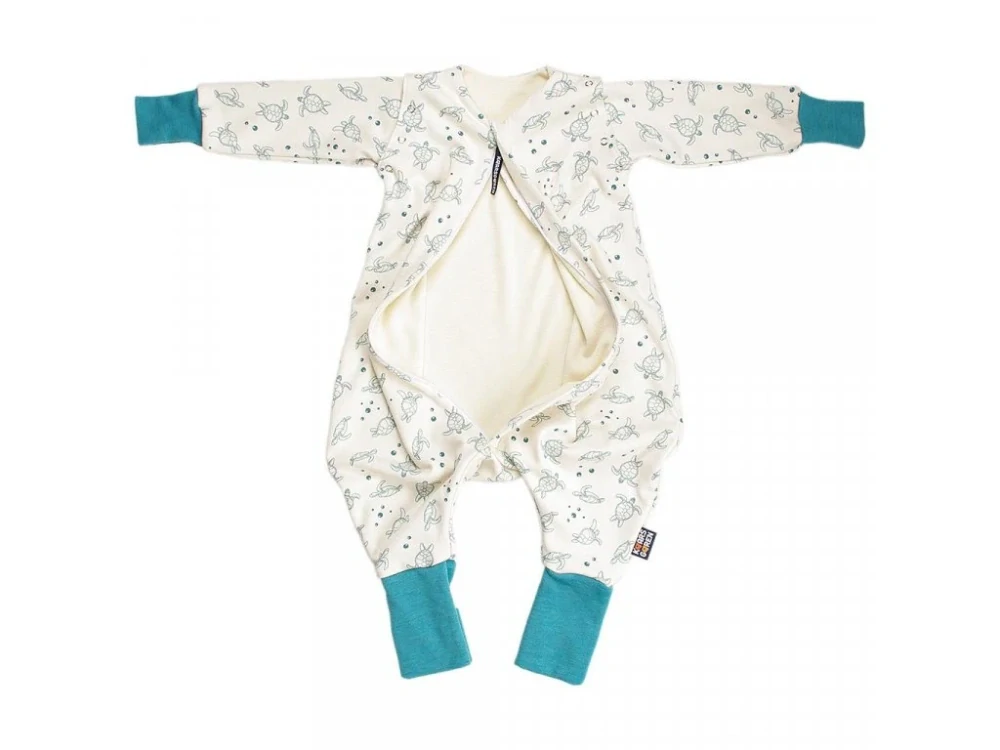 Merino spací pytel s rukávy 80 cm bio želvy zelené nohavice Kaarsgaren