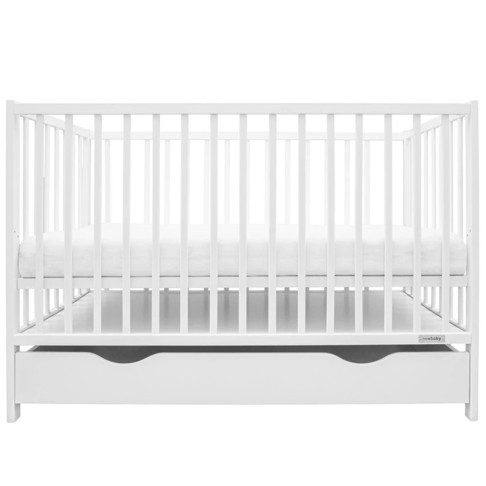 Dětská postýlka 120x60 cm vyndavací příčky se šuplíkem New Baby BASIC bílá