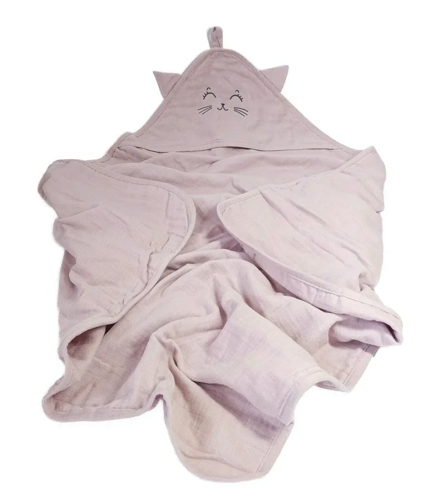 Dětská mušelínová osuška s kapucí růžová, 80x80 cm PREM