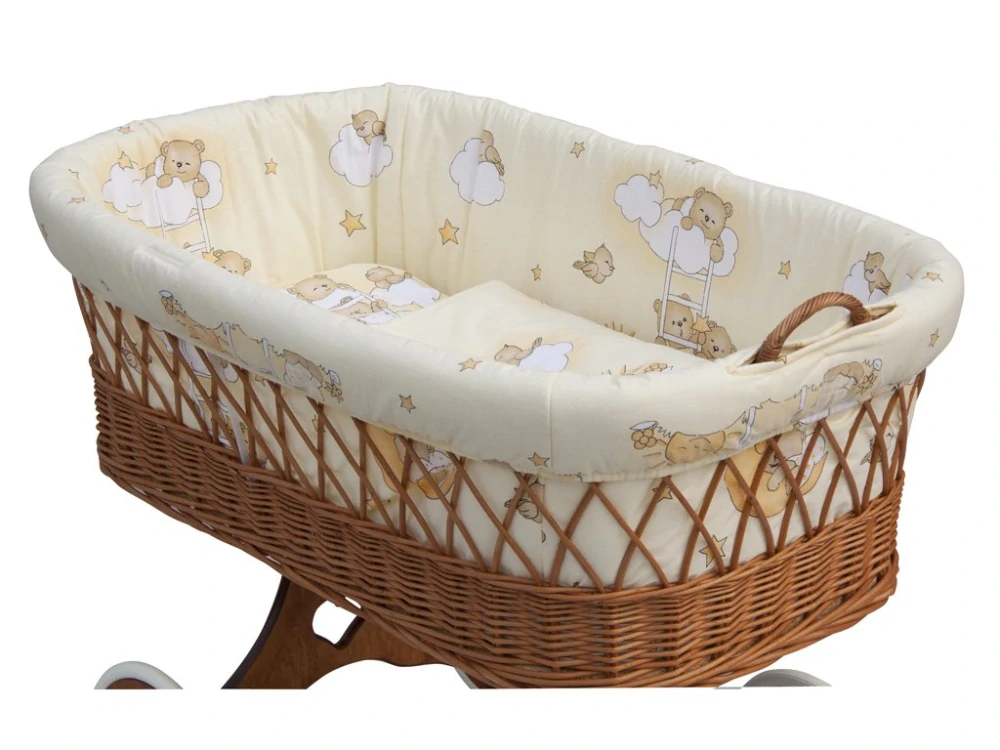 Proutěný košík pro miminko s nebesy Scarlett Mráček - béžová, podvozek srdíčko
