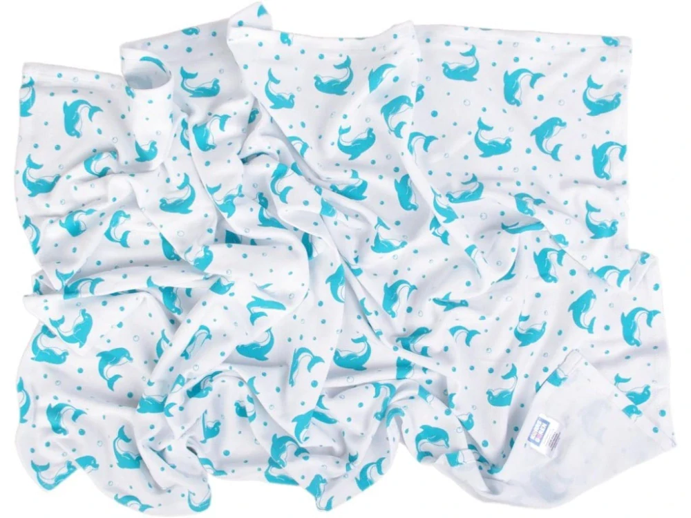 Letní dětská deka 100x150 cm z biobavlny aqua delfínci Kaarsgaren