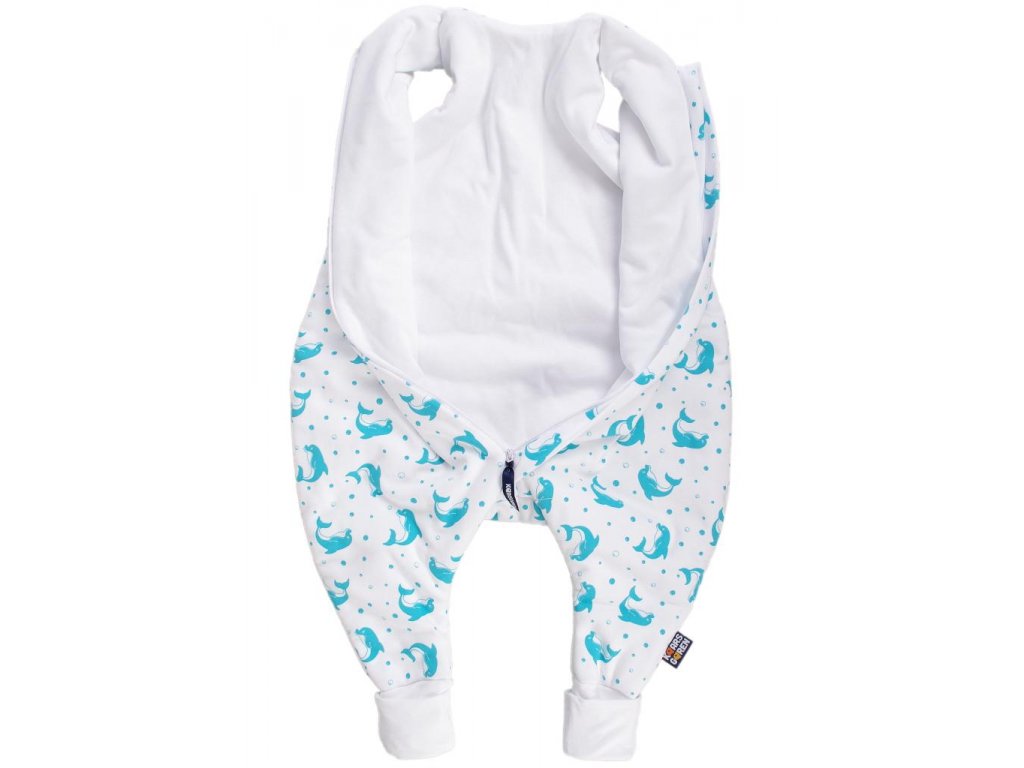 Bio dětský spací pytel s nožičkami 100 cm delfínci aqua Kaarsgaren
