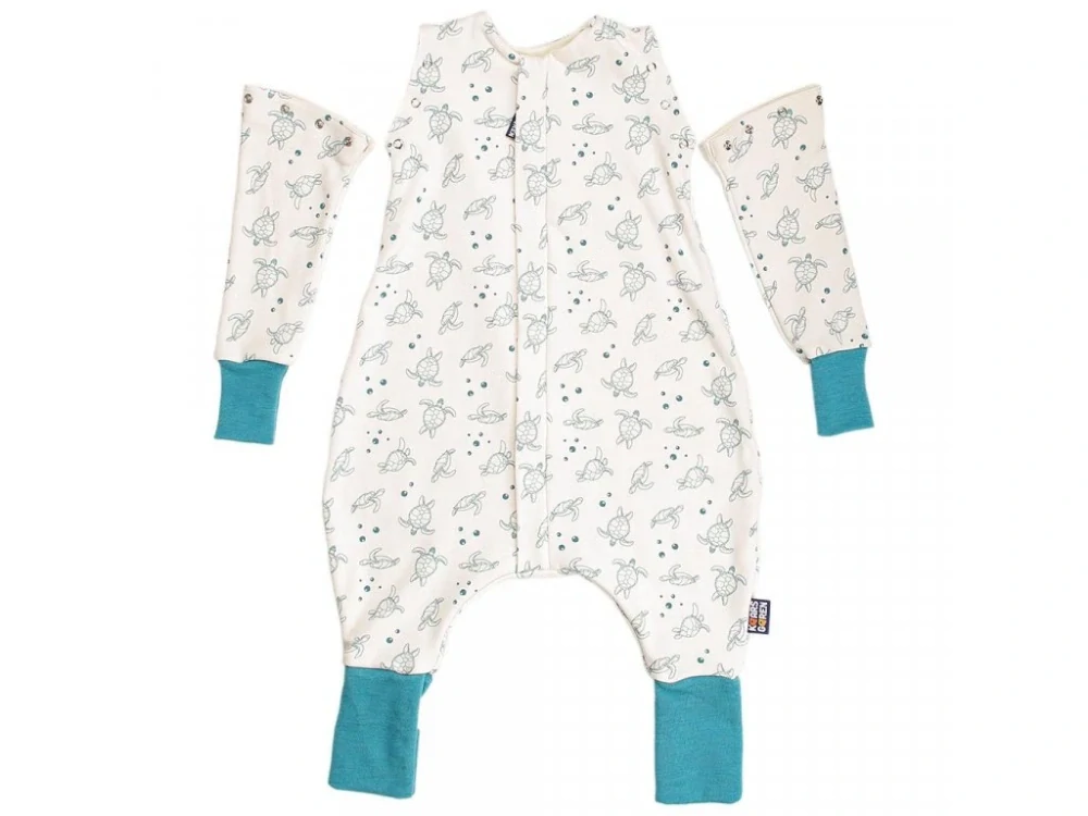 Merino spací pytel s rukávy 80 cm bio želvy zelené nohavice Kaarsgaren