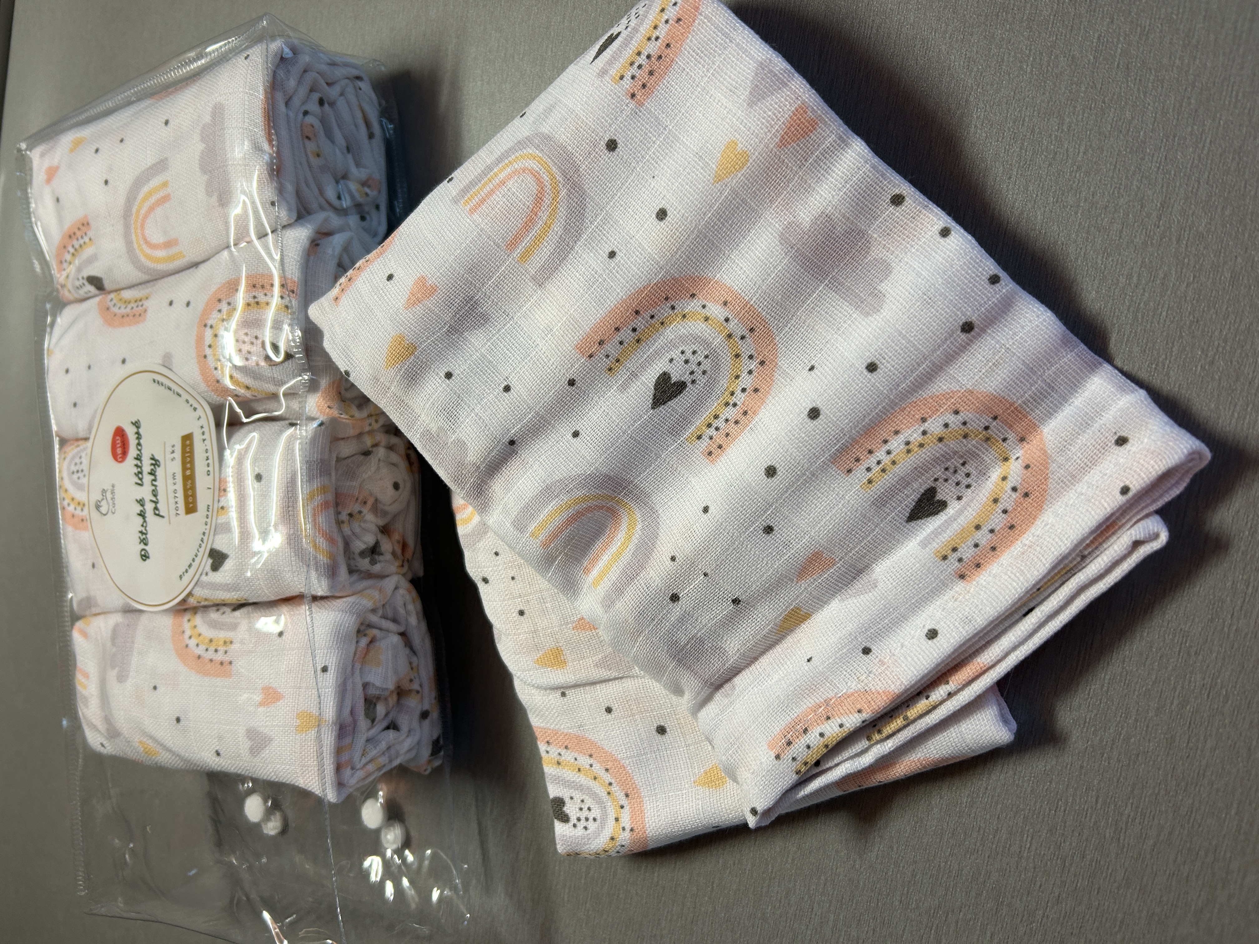 Dětská bavlněná Tetra plenka s potiskem - Tetra Premium, 70x70 cm - duha 5 ks v balení PREM