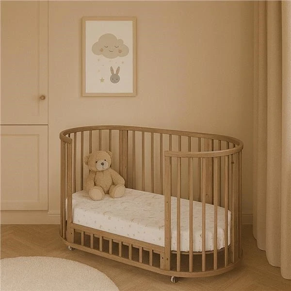 Dětská rostoucí postýlka 3v1 oválná + matrace New Baby ořech