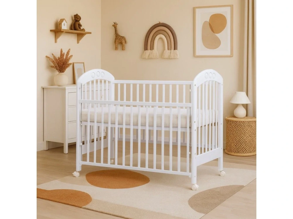 Dětská postýlka se stahovacím bokem Scarlett ATLANTA buk bílá 120 x 60 cm