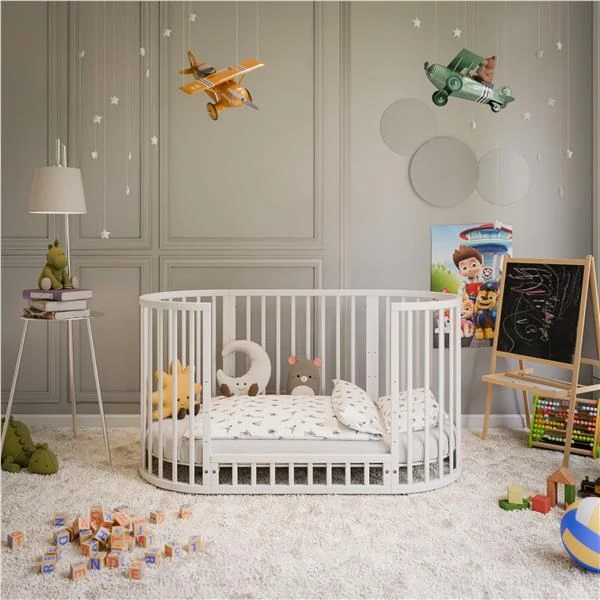 Dětská rostoucí postýlka 3v1 oválná + matrace New Baby bílá