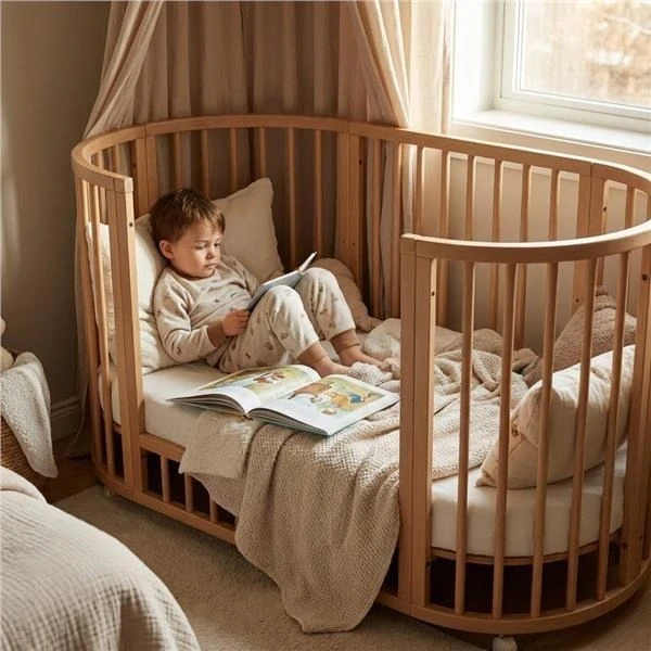 Dětská rostoucí postýlka 3v1 oválná + matrace New Baby ořech
