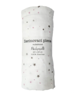 Plena mušelín zavinovací 120x120 cm, tisk - fialová hvězdička