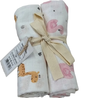 Kvalitní bavlněná plenka s potiskem - Tetra Premium, 70x70 cm - 2 ks v balení - žirafka + labuť PREM