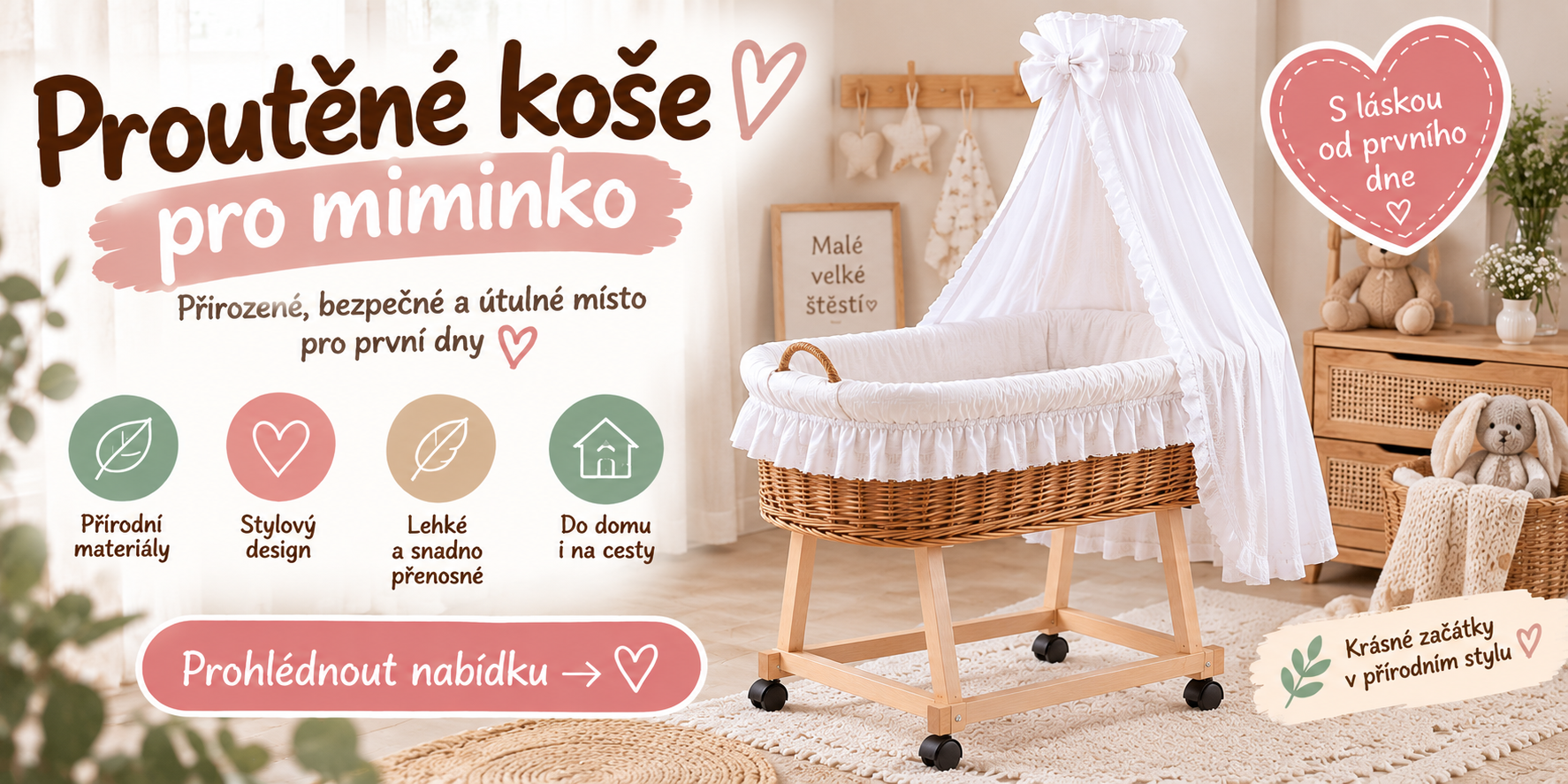 Koše pro miminka s boudičkou a nebesy